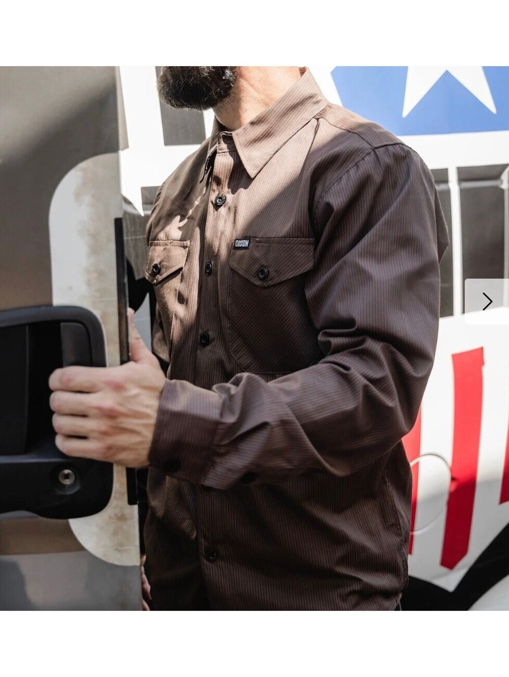 DIXXON Men's WorkForce Long Sleeve Work Shirt - Brown & Black - Size S